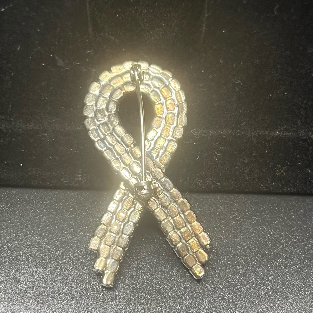 Pink Rhinestone Ribbon Brooch Breast Cancer Awareness - Picture 4 of 4